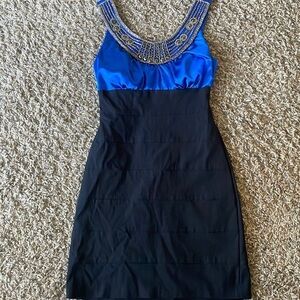 Trixxi Fitted Sleeveless Royal Blue Cocktail Dress beaded top size 1